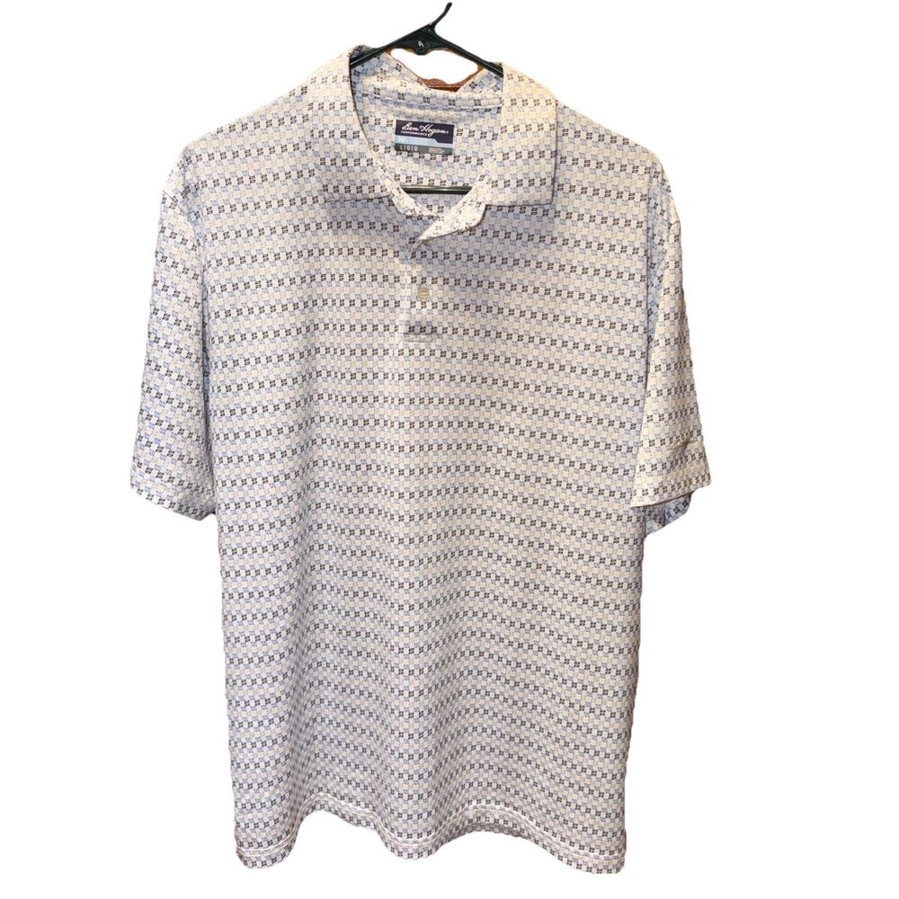 Ben Hogan Performance Polo Shirt Mens Large Blue White Golf Tees Pattern Polo